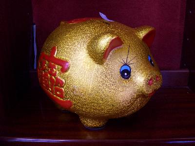 朝日台レストハウス売店で見かけた金の豚