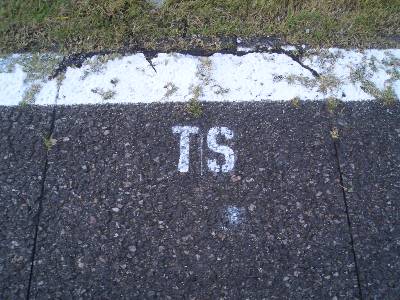 路面に印刷された TS の文字